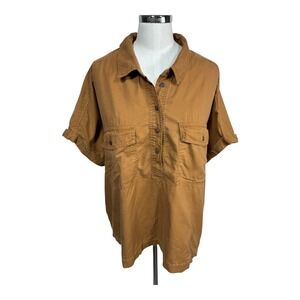 Universal Thread Utility Safari Shirt Brown Button Front Flap Pockets Womens XXL